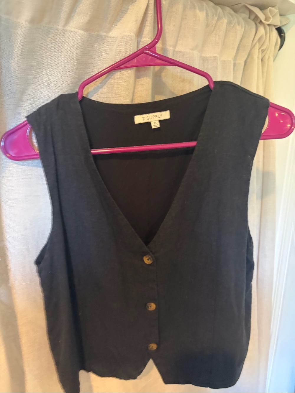 Z Supply Black Sleeveless Button-Front V-Neck Top with Wood Tone Buttons